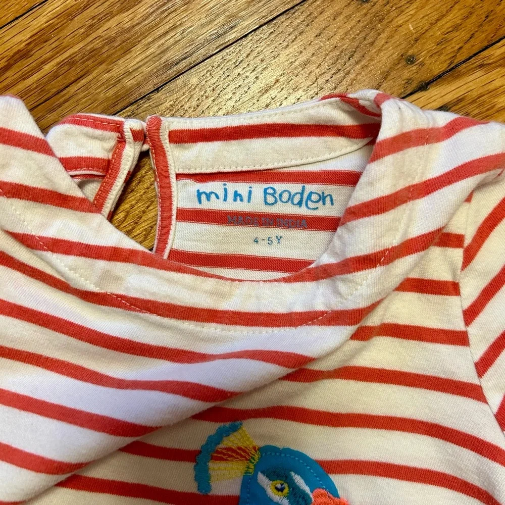 Mini Boden Red and White Striped Dress with Peacock Design - Picture 4 of 4